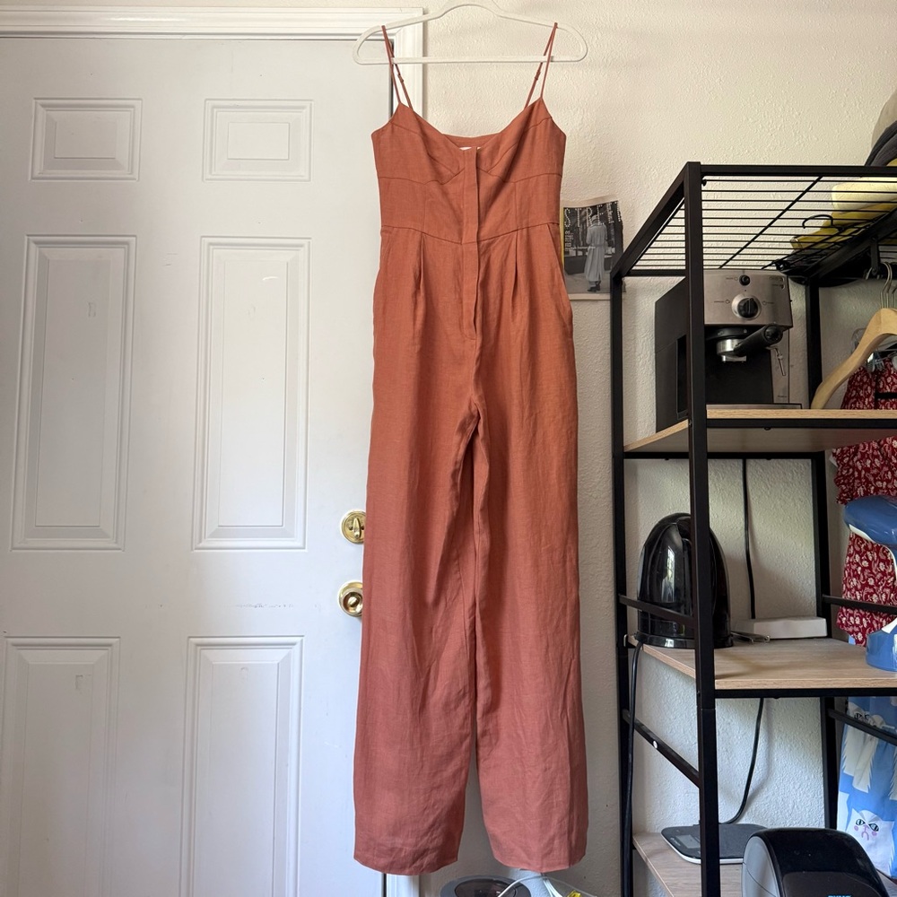 NWT THREE GRACES LONDON rust orange‎ Belgium linen wide leg sleeveless jumpsuit